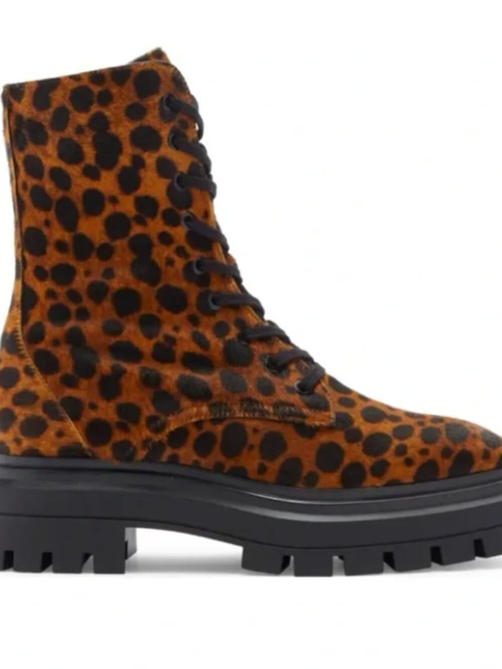 Stuart Weitzman Bedford Genuine Calf Hair Combat Boot 8.5 8 1/2 cheetah leopard